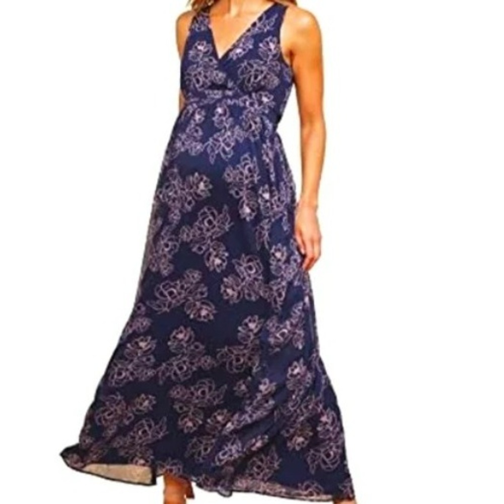 Motherhood Maternity Maxi Dress Floral Print Sleeveless Navy Boho Small
